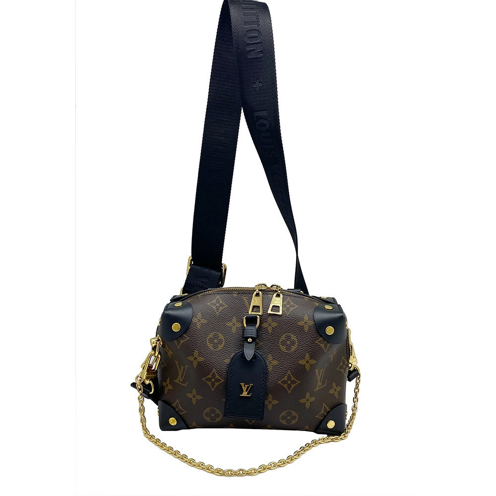 Louis Vuitton Malle Souple Shoulder Bag Crossbody Handbag Brown Black RFID